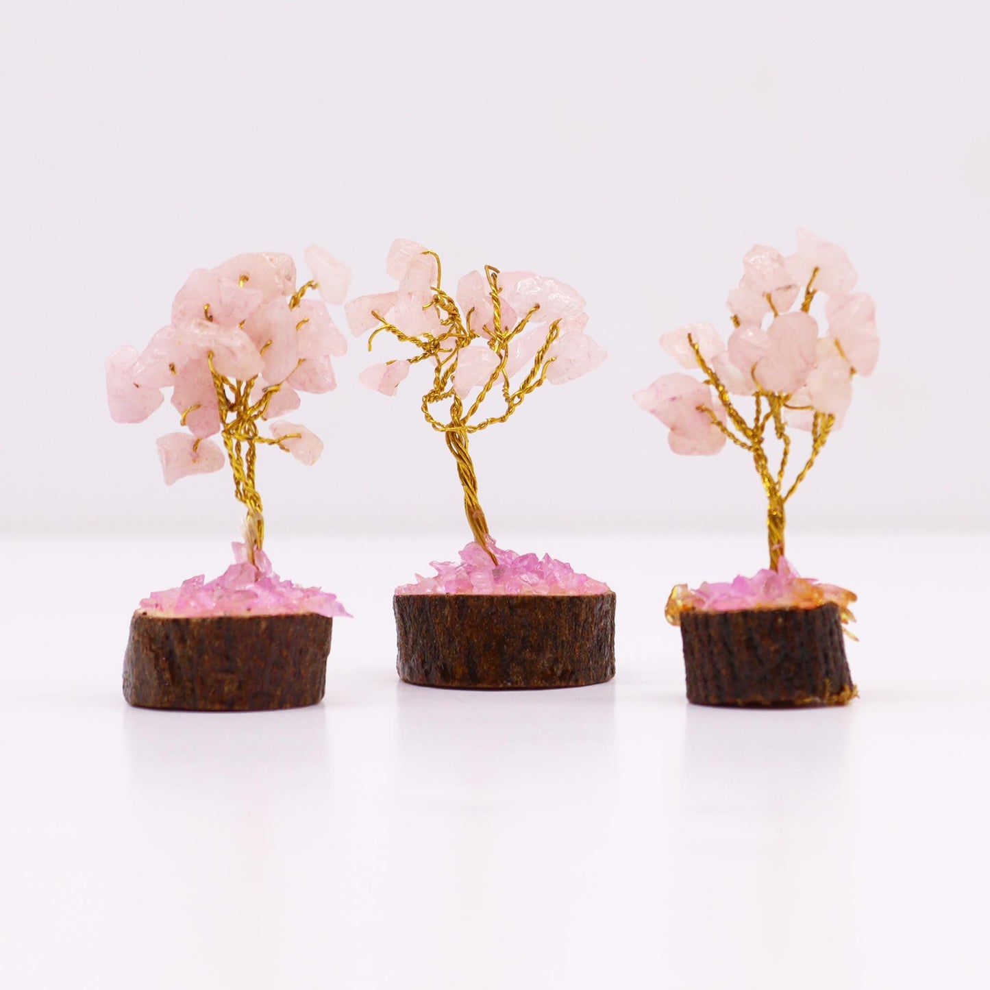 Mini Edelsteinbäume Auf Holzbasis - Rose Quarz Mit 15 Steinen