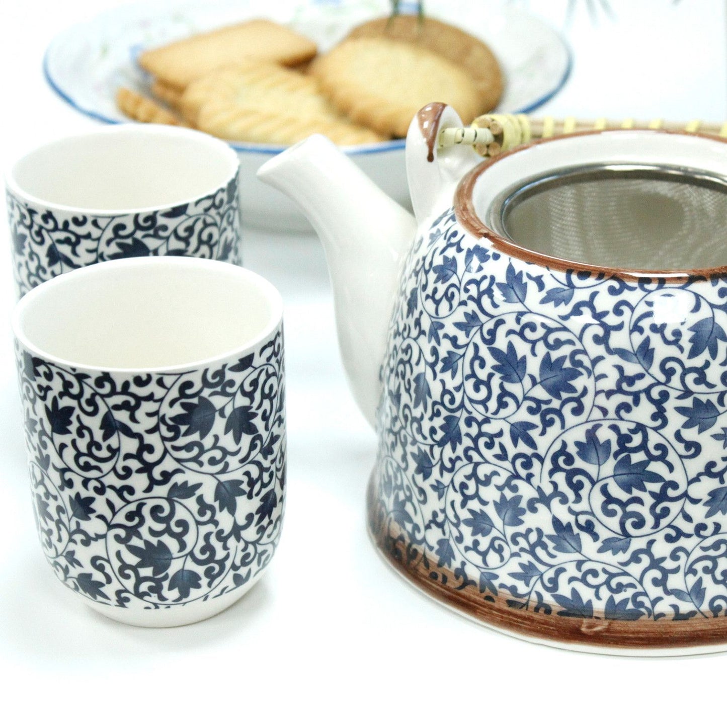 Kräuterteekanne Set Mit Blauem Muster