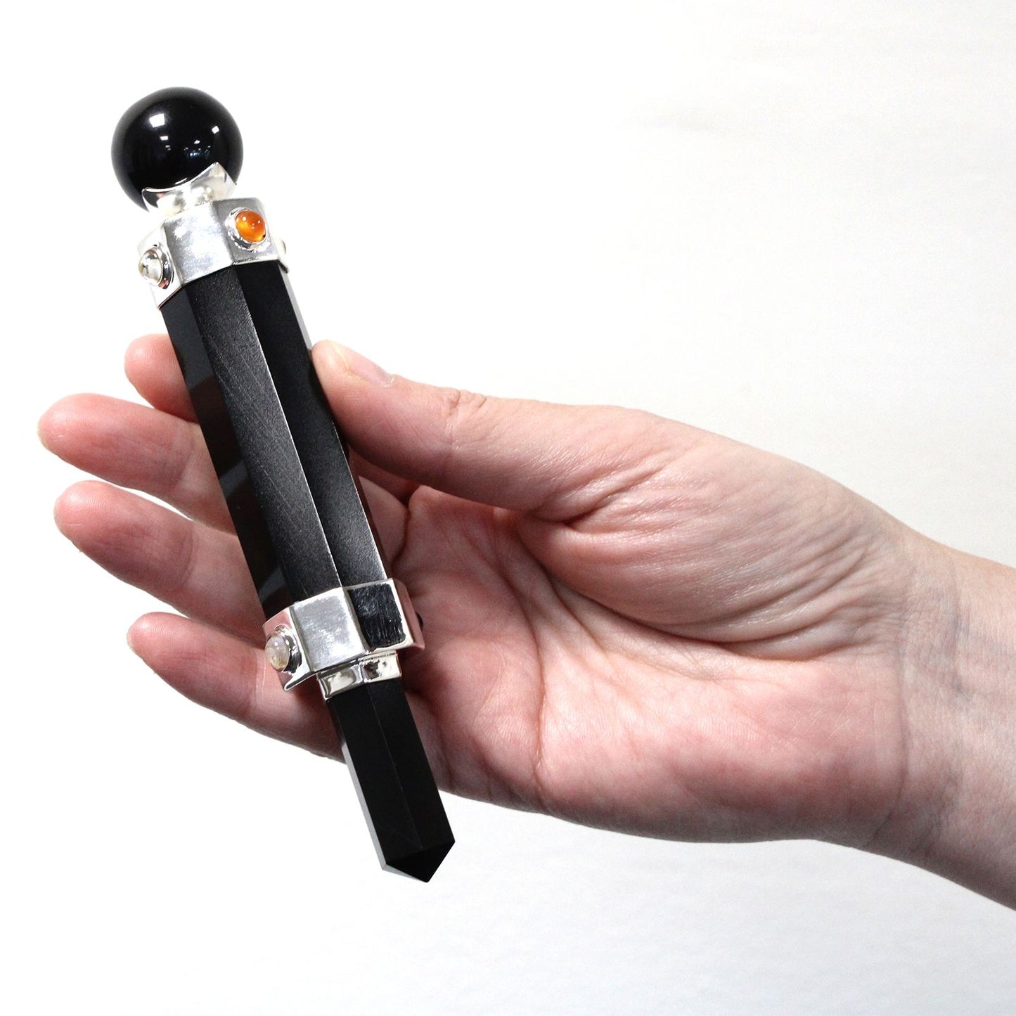 Sechseckiger Kristall Heilungsstab 12cm Schwarzer Achat