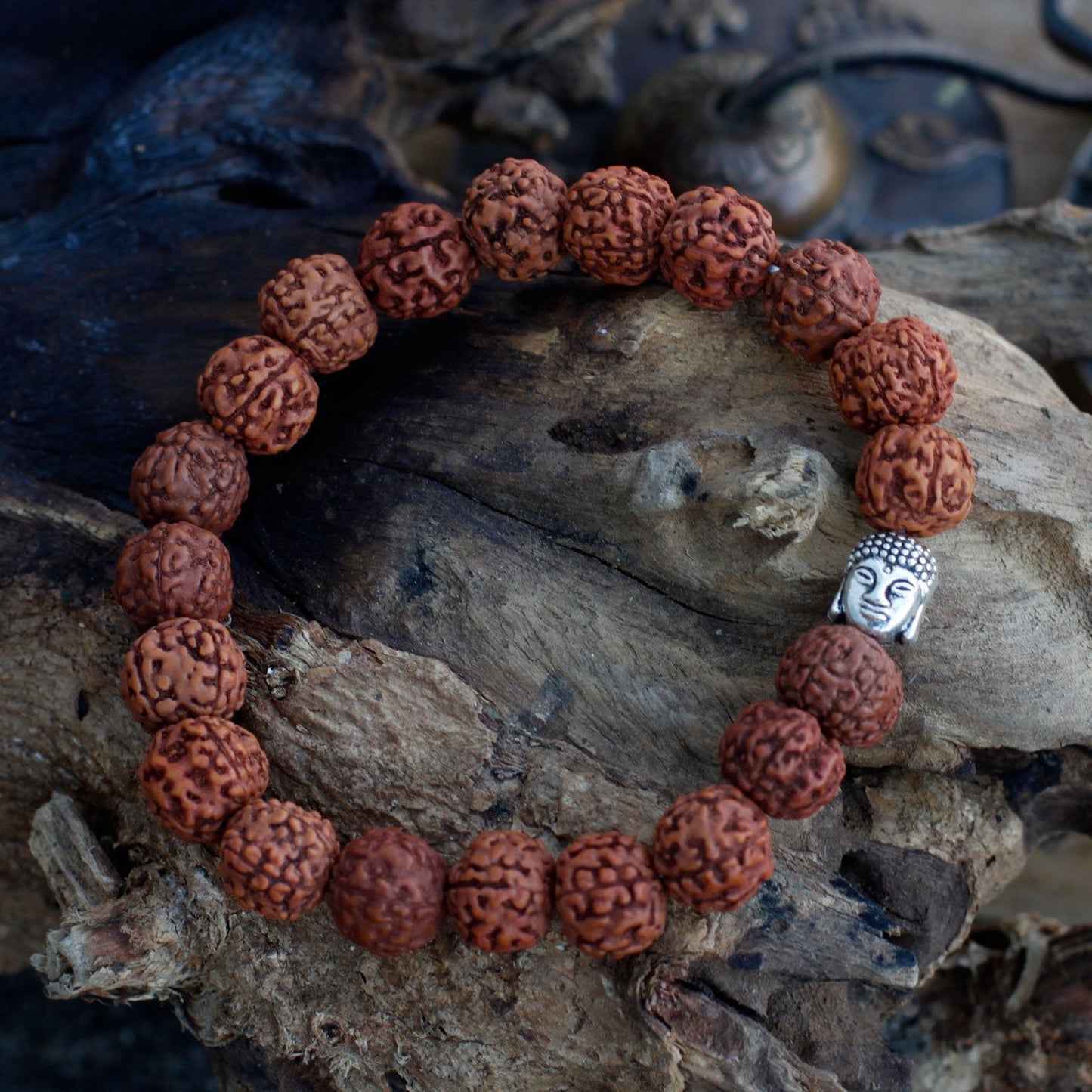 Rudraksha Buddha Armreif Mala Braun