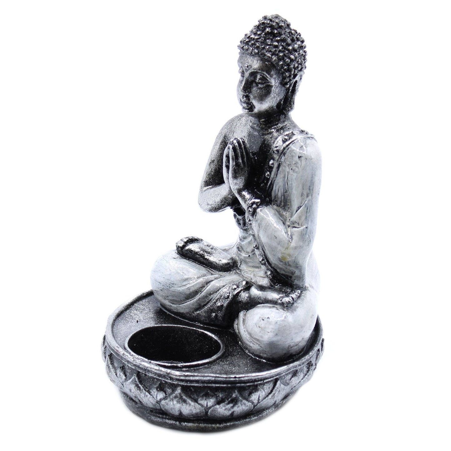 Buddha Kerzenhalter Weiß Mittelgroß Handbemalt von Bali Kunsthandwerkern