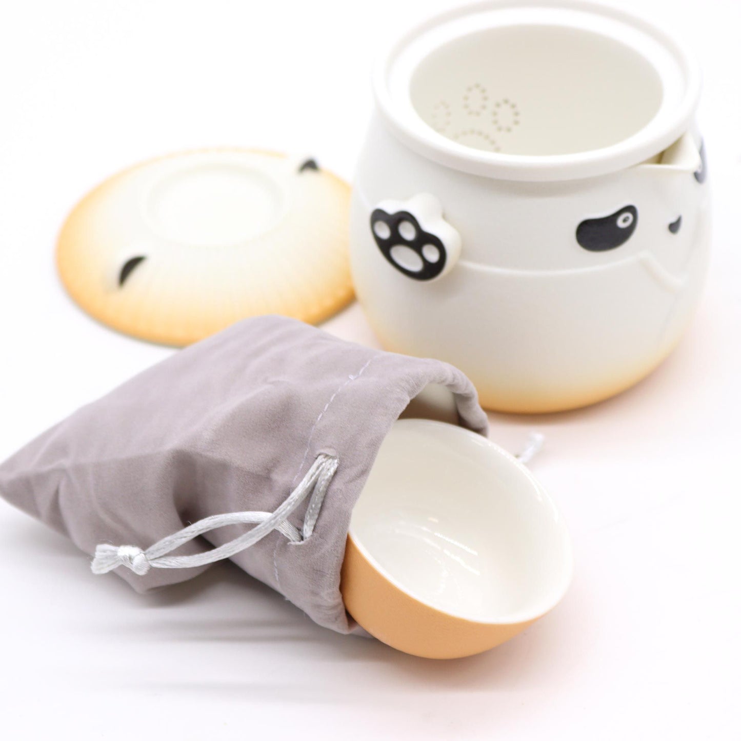 Panda Teekannen Set Mit Drei Tassen Orange