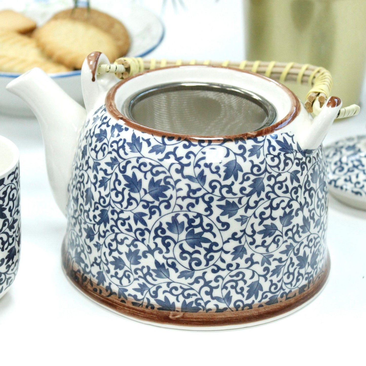 Kräuterteekanne Set Mit Blauem Muster