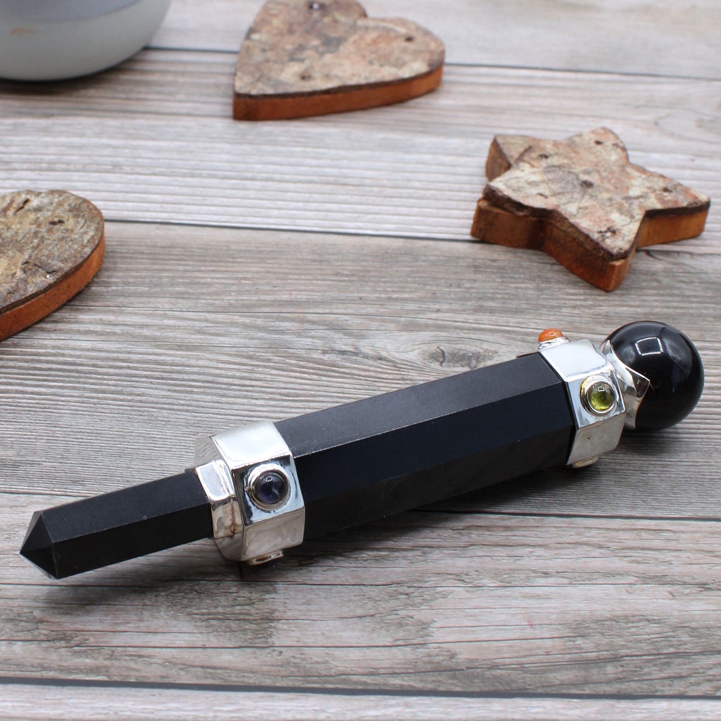 Sechseckiger Kristall Heilungsstab 12cm Schwarzer Achat
