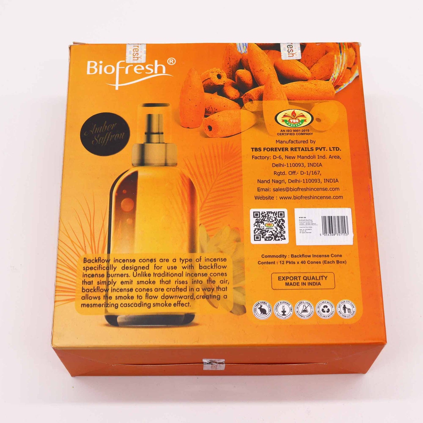 Biofresh Rückfluss Räucherkegel 40 Stück Amber Safran