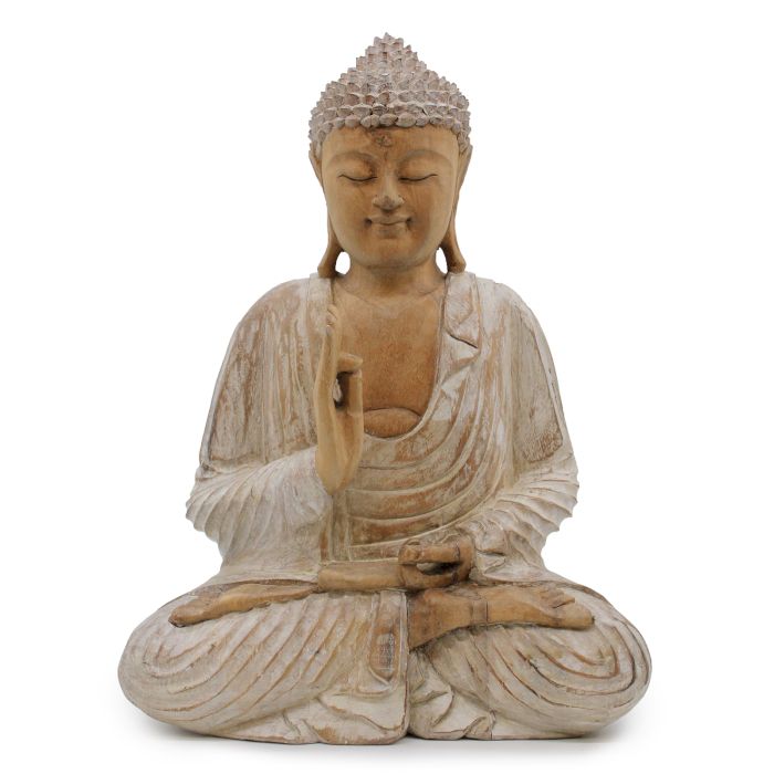 Handgeschnitzte Buddha Statue 40cm Lehre Übertragung Weißlack