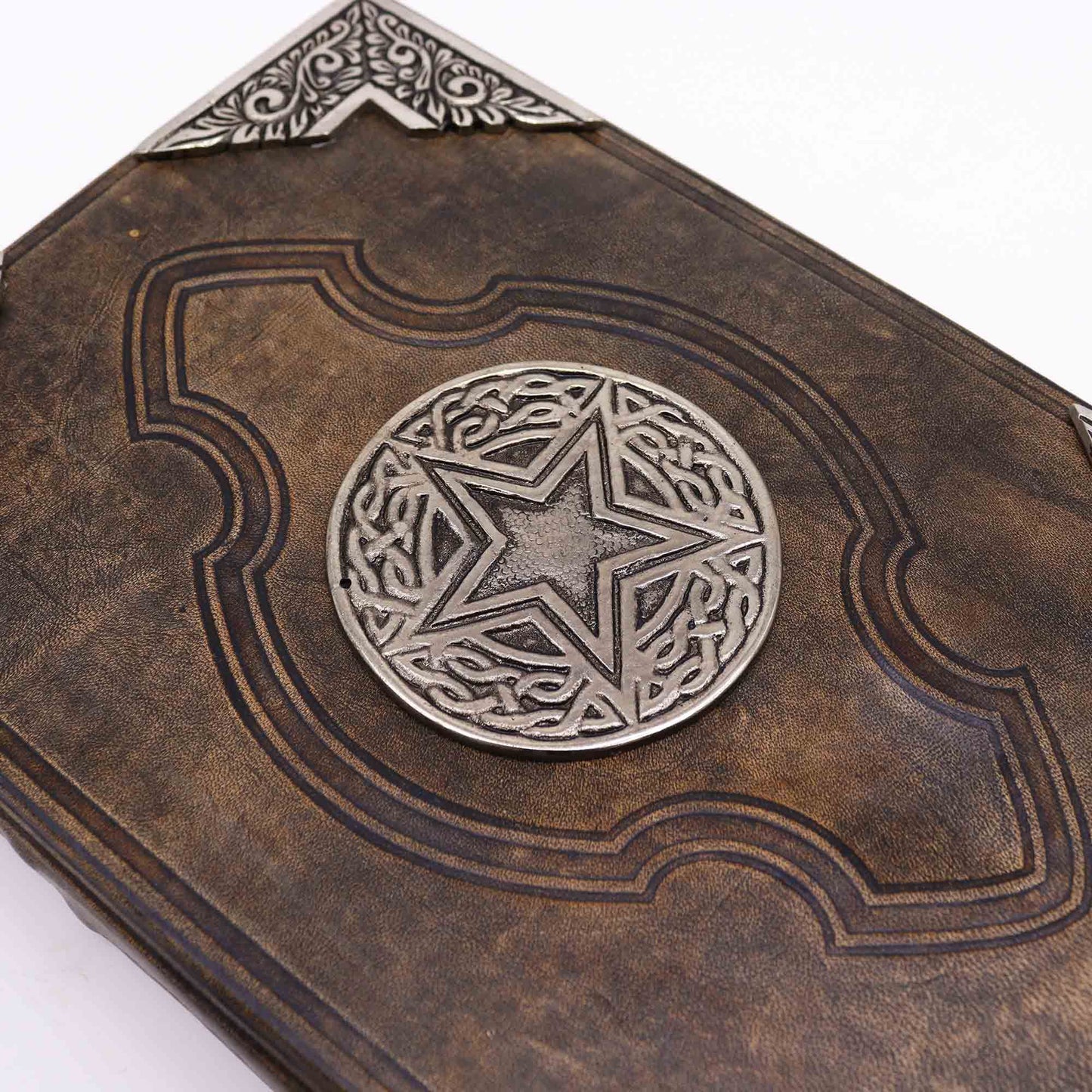 Braunes Tan Buch Mit Zink Pentagon Dekor 200 Deckle Edge Seiten 26x18cm