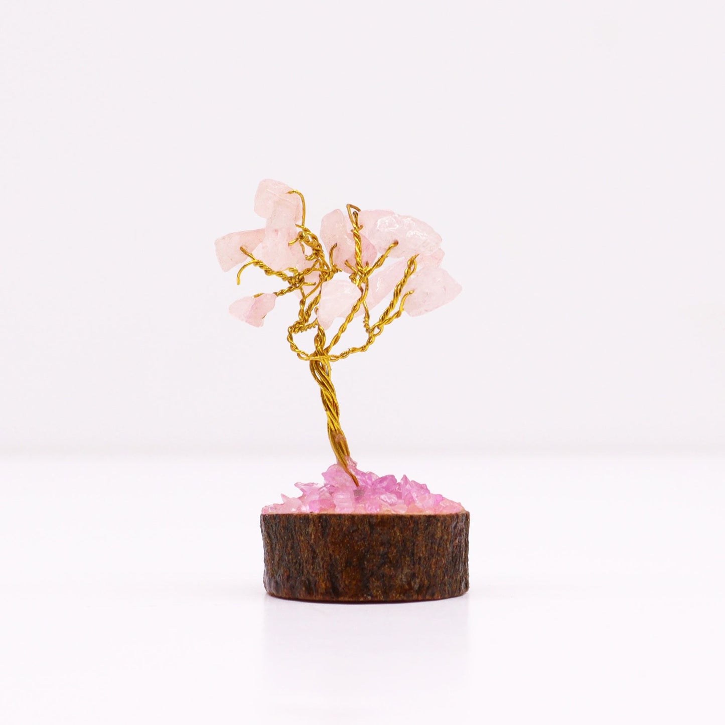 Mini Edelsteinbäume Auf Holzbasis - Rose Quarz Mit 15 Steinen