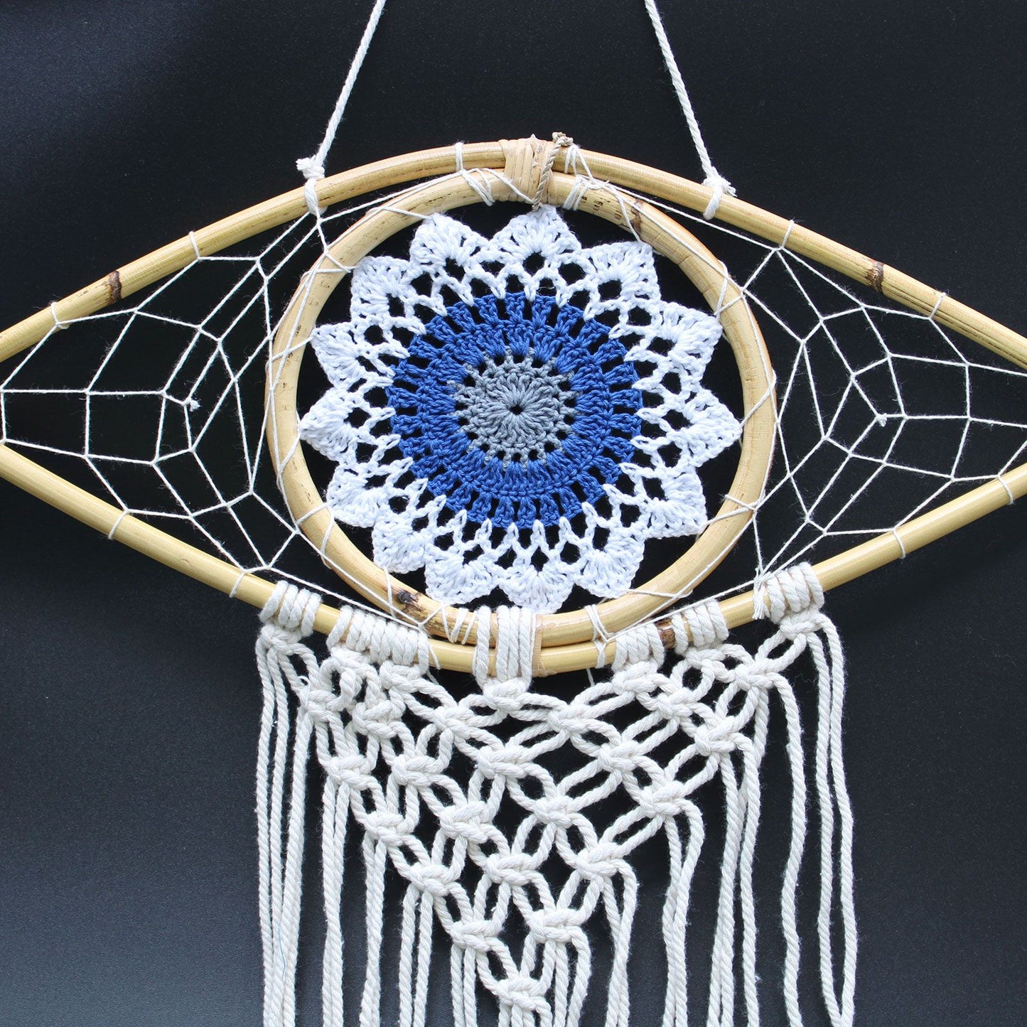 Schutz Traumfänger - Med Macrame Auge Weiß Blau Grau