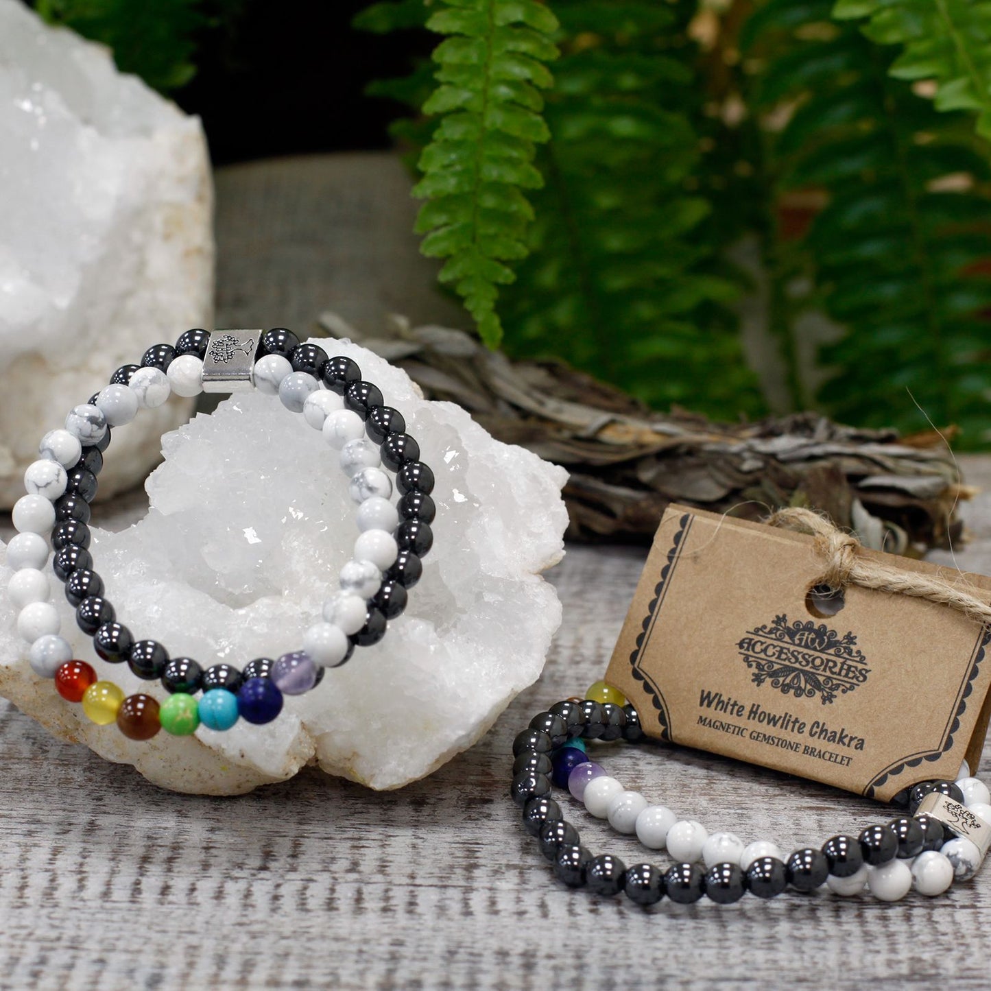 Magnetisches Edelstein Armband - Weißer Howlite Chakra