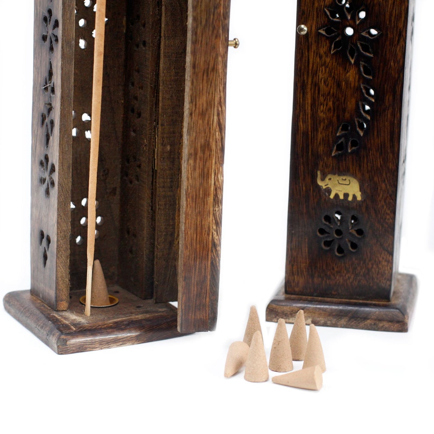 Quadratischer Räucherstäbchenhalter - Messing Einlage - Mango Holz