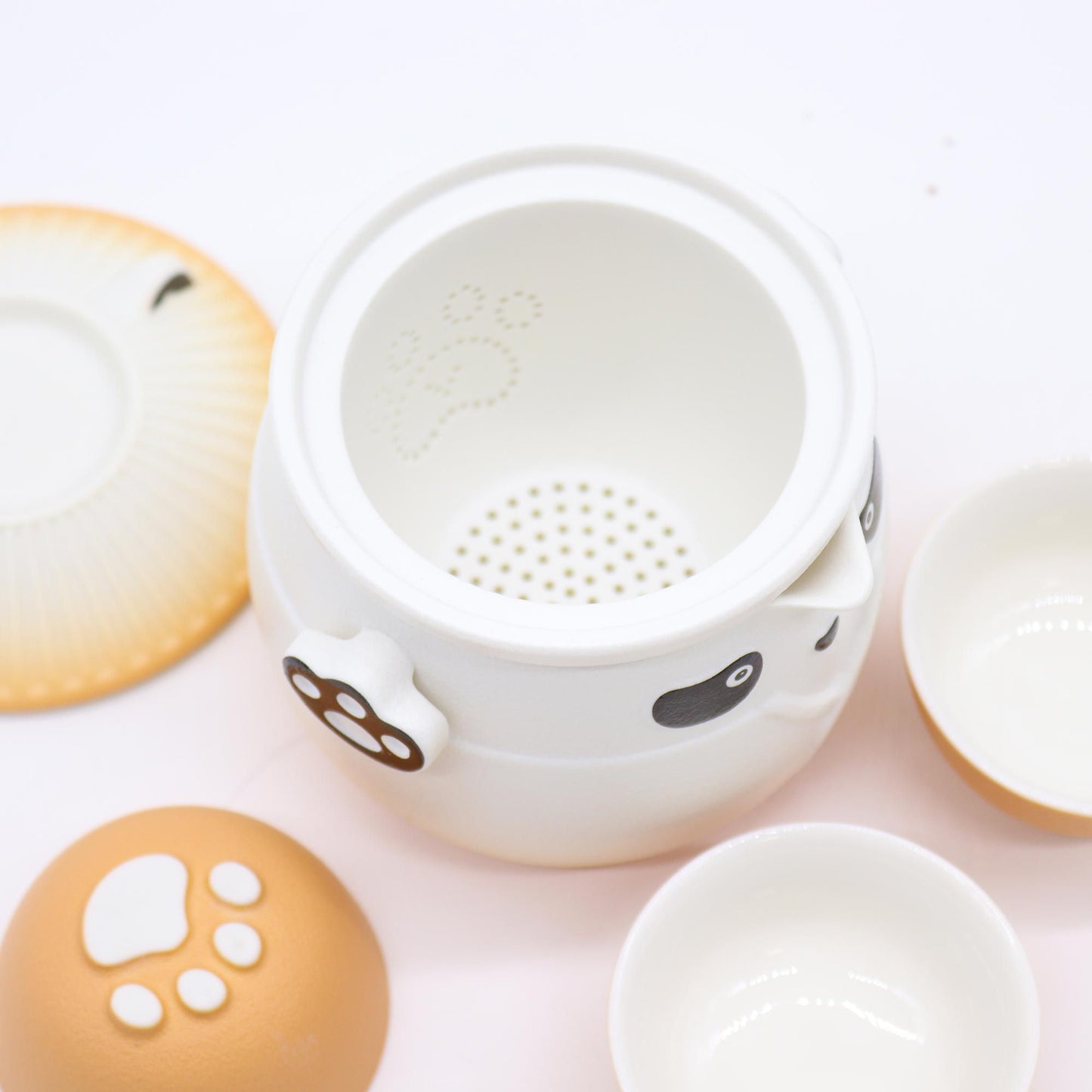 Panda Teekannen Set Mit Drei Tassen Orange