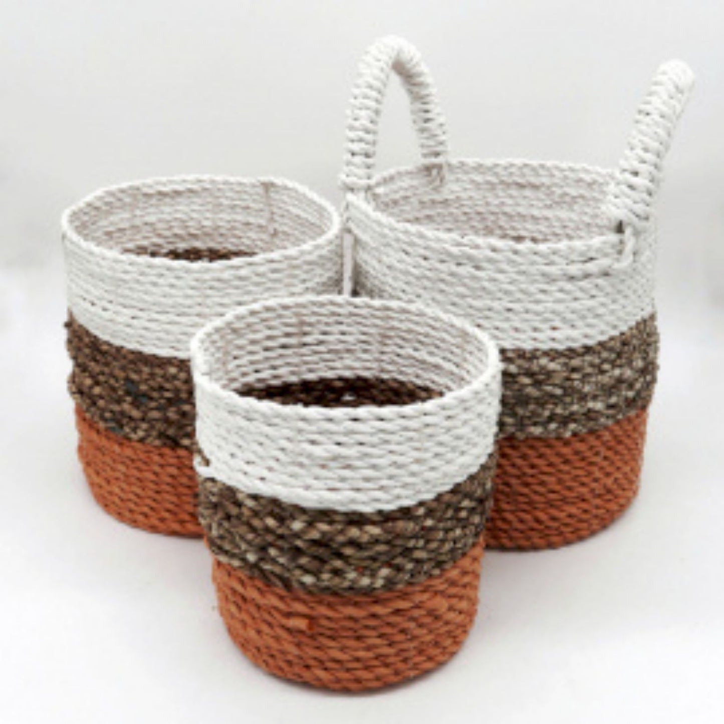 Seagrass Korb Set - Orange Natur Weiß
