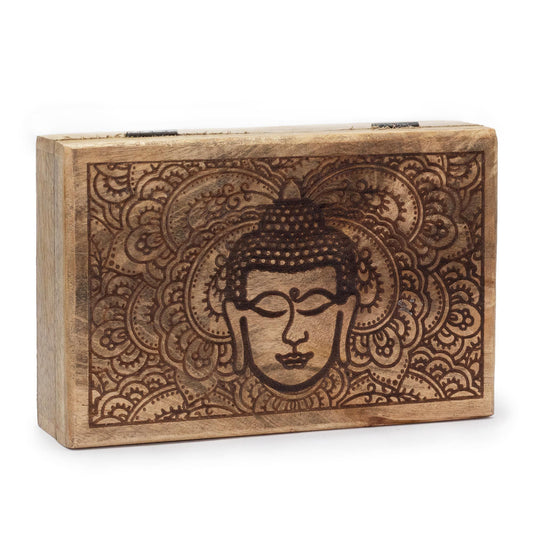 Große Rechteckige Box 21.5x14x6.3cm Buddha Gesicht Schwarz Graviert