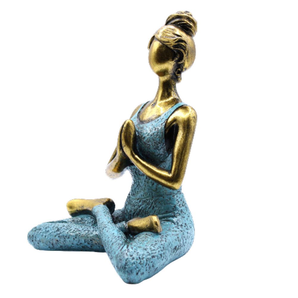 Yoga Dame Figur Bronze und Türkis 24cm Handgefertigt aus Indonesien