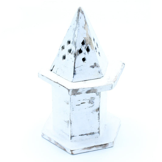 Weiß Gewaschener Räucherstäbchenhalter - Mini Haus Pyramid