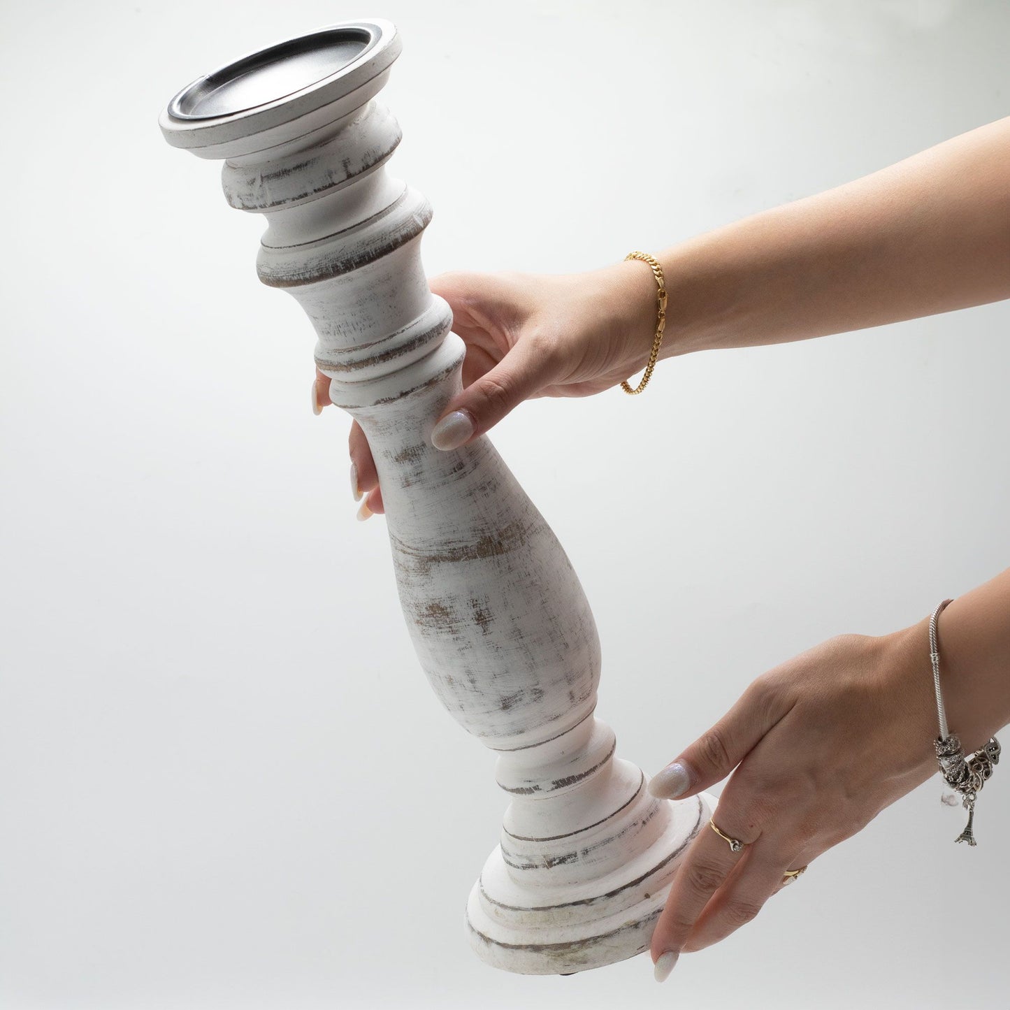 Klassischer Kerzenständer - Weißgewaschen - 37x10cm - Groß