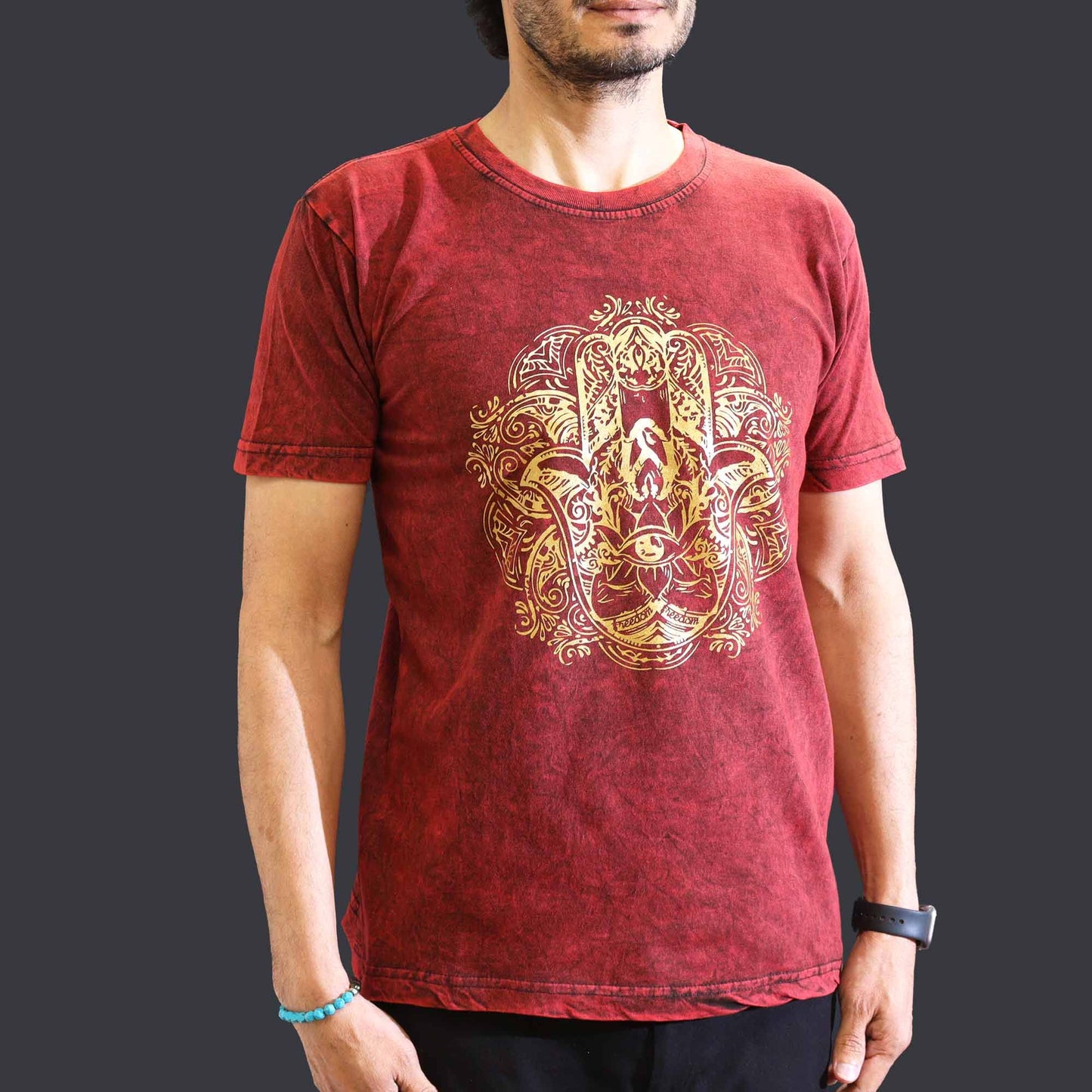Mittlere Stein-Waschung T-Shirt Hamsa Kastanienbraun