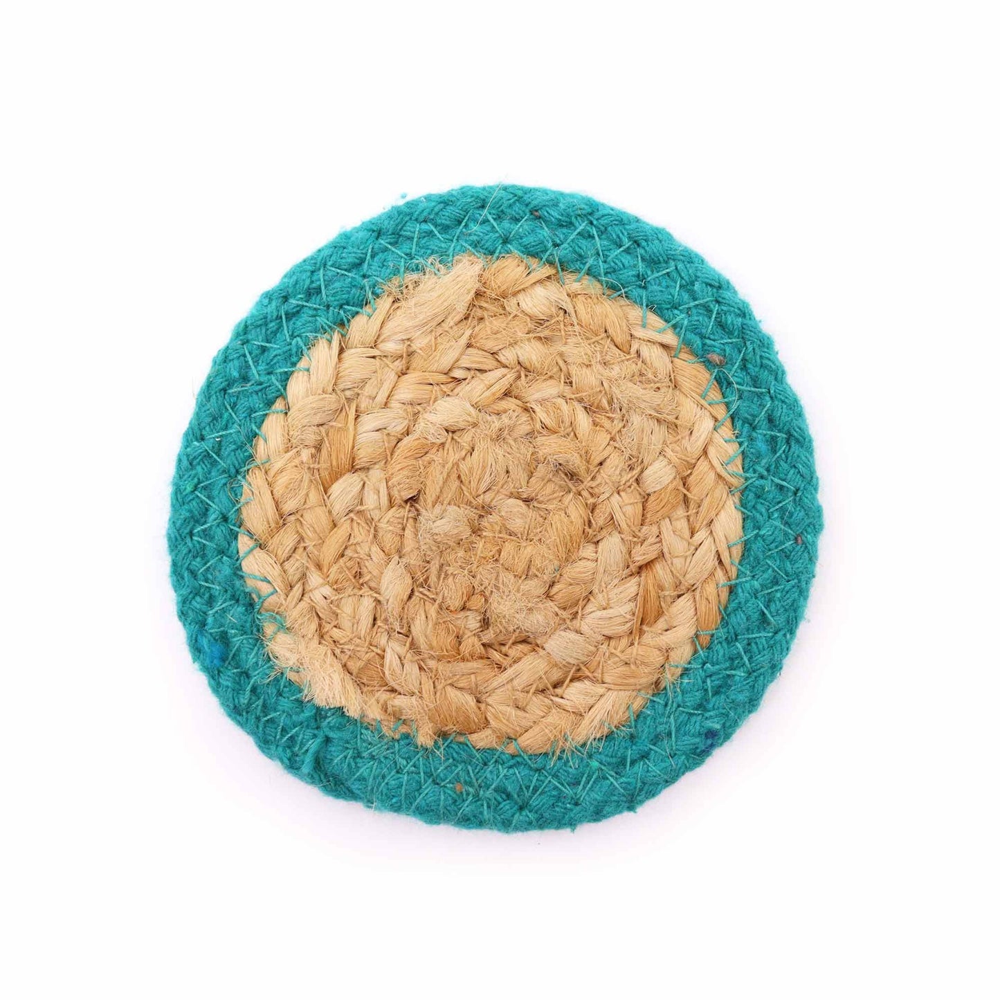Naturuntersetzer Jute Baumwolle 10cm Set von 4 Teal Rand