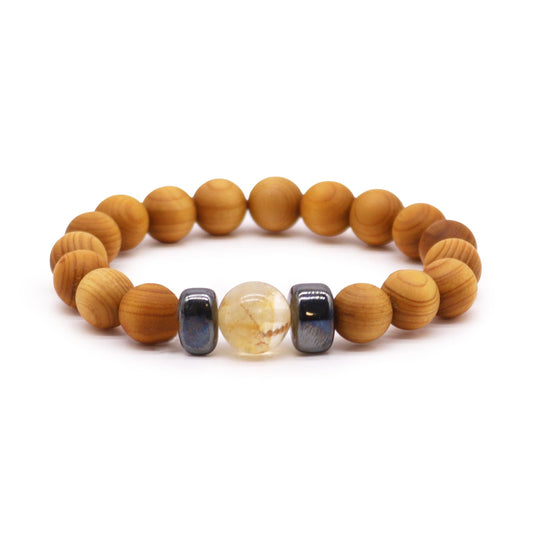 Zedernholz Solarplexus Chakra Armreif mit Citrin