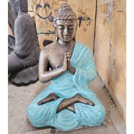 Mittelgroße Türkis und Gold Betende Buddha Statue 1,2 Meter Hoch