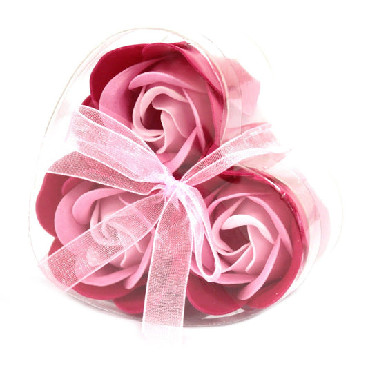 Set Mit 3 Seifenblumen Herzbox - Pinke Rosen