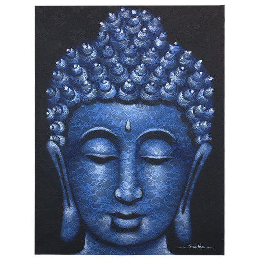 Buddha Gemälde mit Blauer Brokatdetail