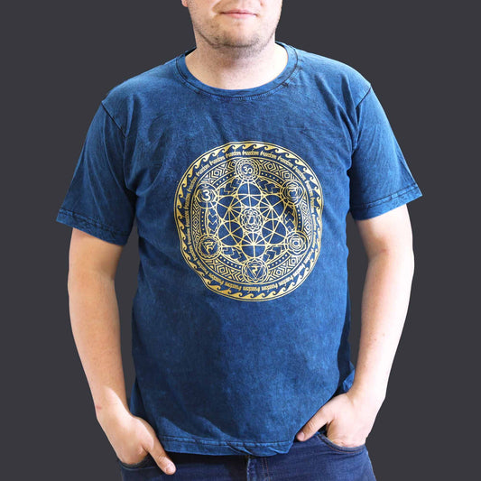 XXL Stein gewaschenes T-Shirt Chakra Blau