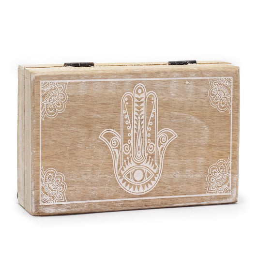 Große Rechteckige Box 21.5x14x6.3cm Hamsa Weißgewaschen