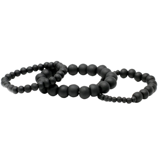 Schwarzes Holzperlen Set Vintage Elastische Armbänder für Damen und Herren