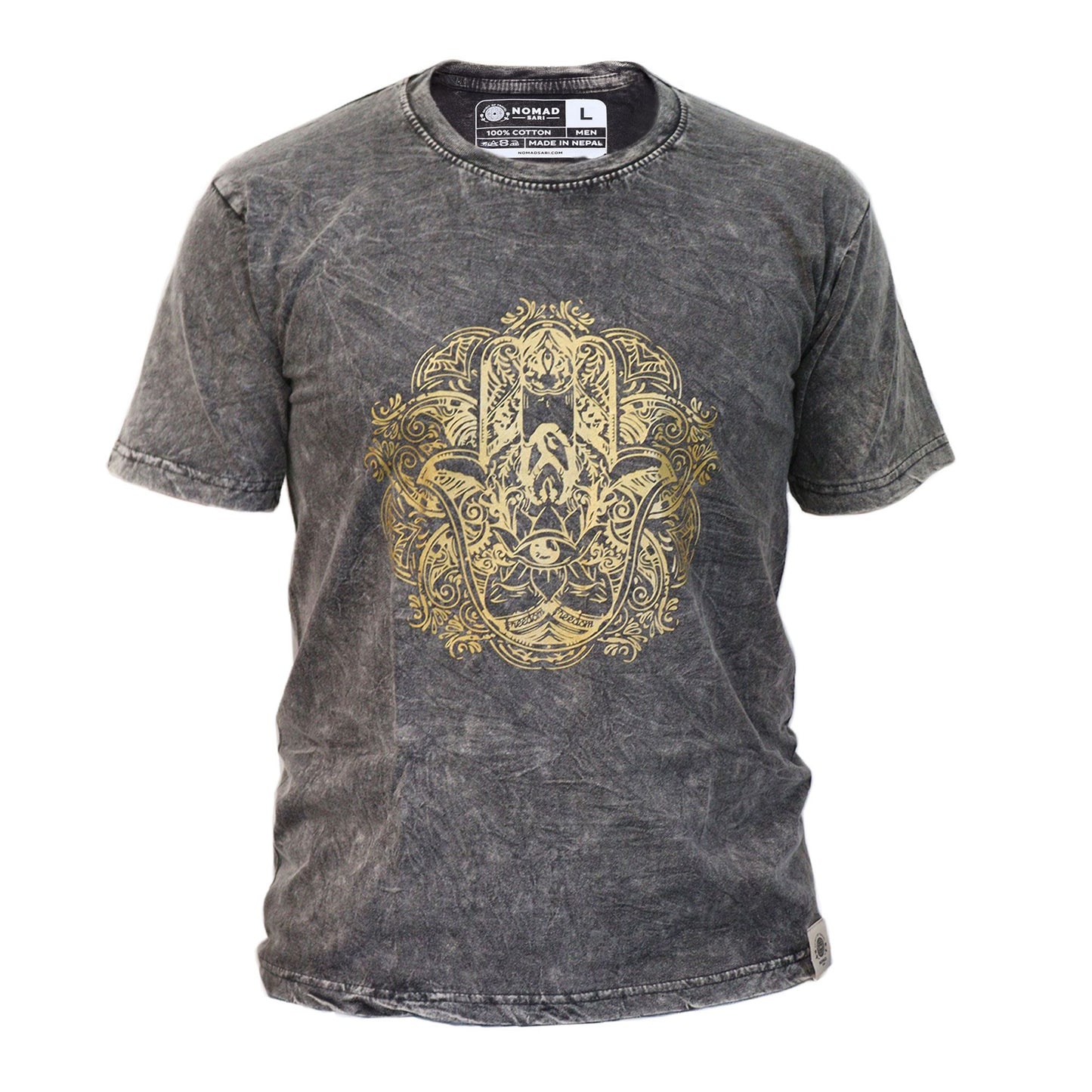 Großes Stein-gewaschenes T-Shirt Hamsa Dunkelgrau