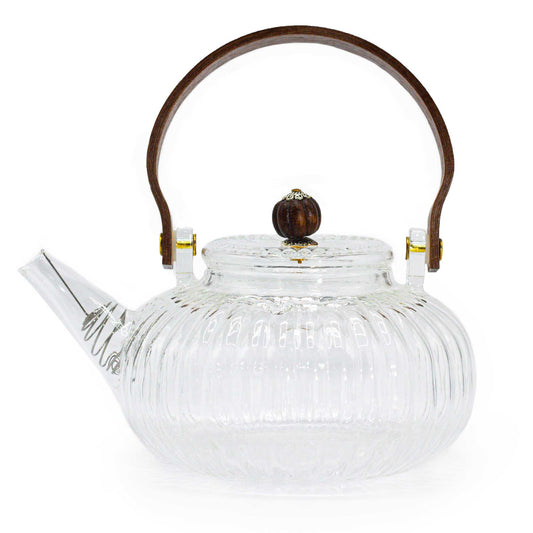 Glas Teekanne Mit Infuser - Klar Gerippt Perle - 850ml