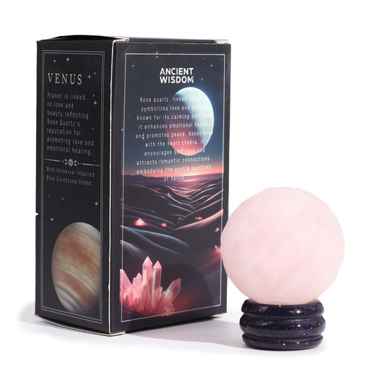 Rosenquarz Planet Auf Sola Goldstein Ständer 40mm