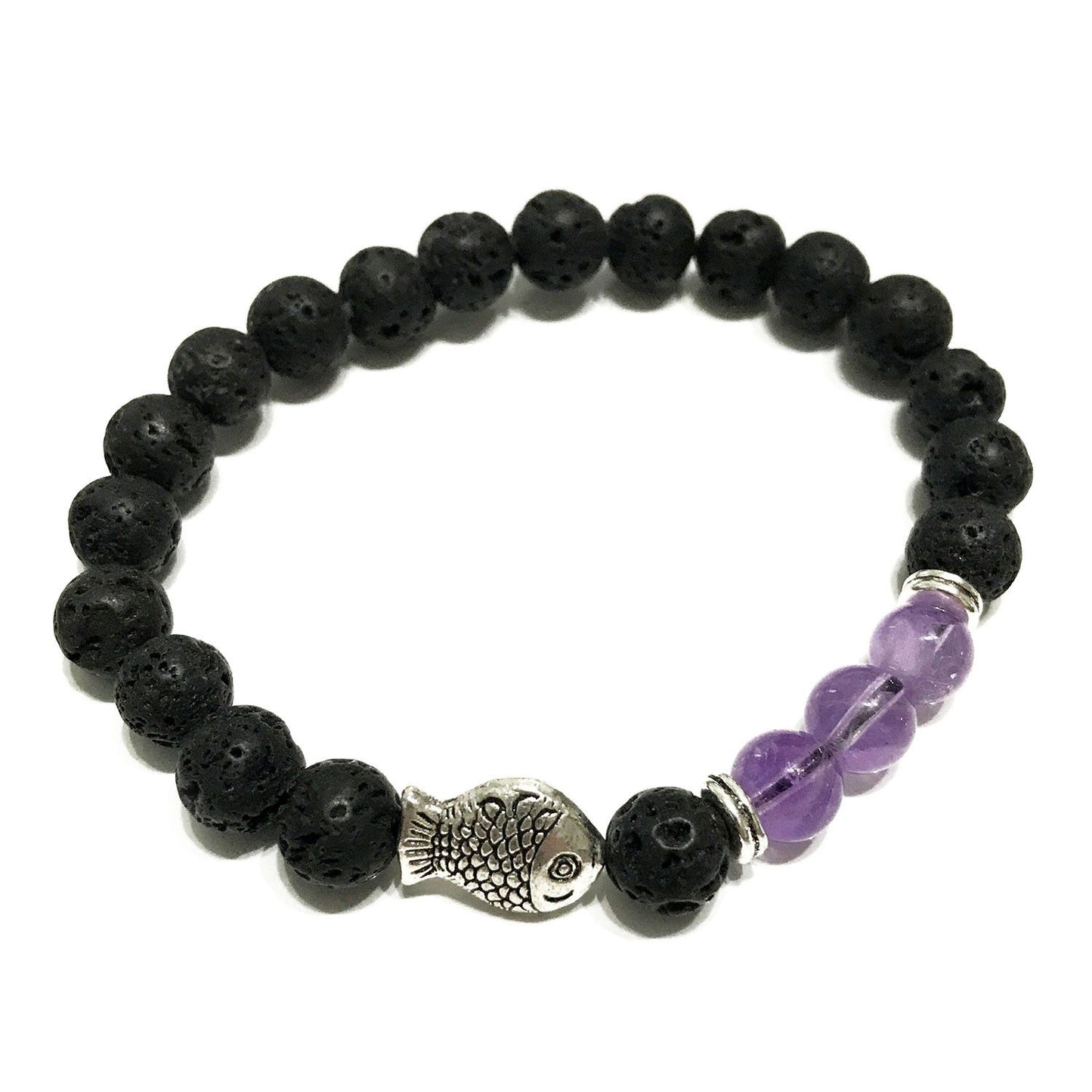 Lava Stein Armband Fisch Amethyst
