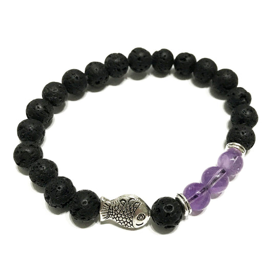 Lava Stein Armband Fisch Amethyst
