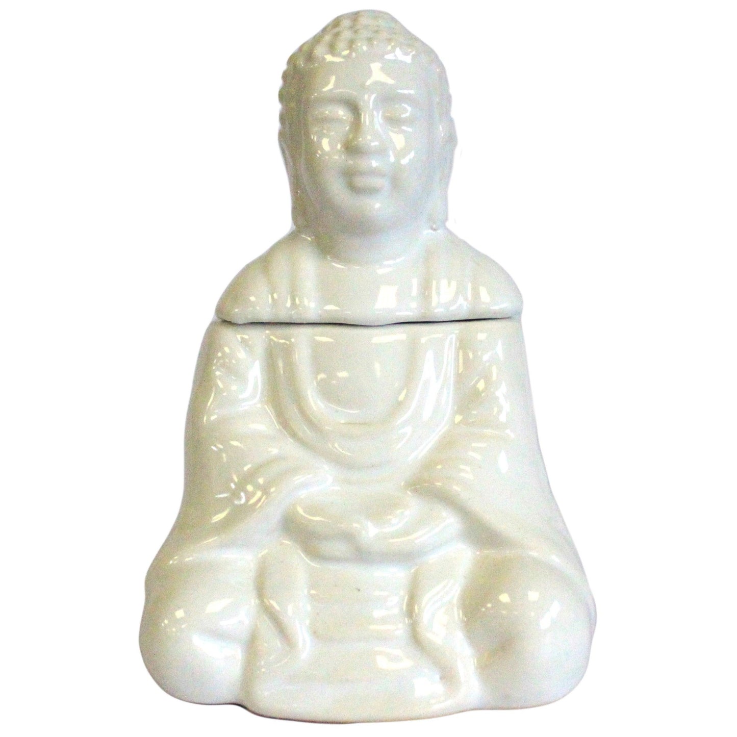 Sitzender Buddha Duftlampenbrenner Weiß