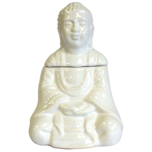 Sitzender Buddha Duftlampenbrenner Weiß