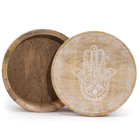 Große Runde Box 17.5x7.5cm - Hamsa Weißgewaschen