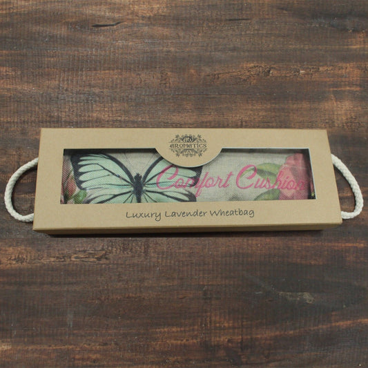 Luxuriöses Lavendel Weizenkissen Geschenkbox - Schmetterlinge und Rosen