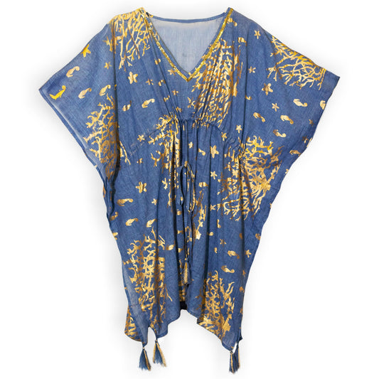 Nomad Sari Med Kollektion Kaftan Meeresblau Gold Korallen Design