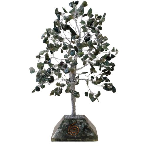Edelstein Baum mit Organit Basis 320 Steine Moos Achat