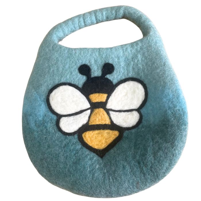 Wasserfilz Bienen Tasche mit Magnet und Einem Griff in Blau Grün