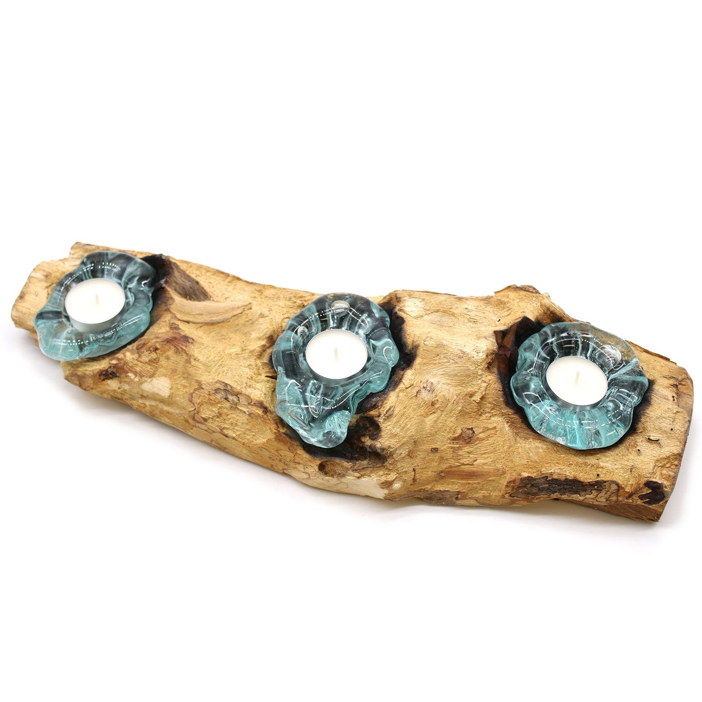 Molten Glas Flacher Dreifach Kerzenhalter Auf Holz