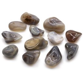 Beutel Mit 12 Mittleren Afrikanischen Tumble Stones - Grauer Achat - Botswana