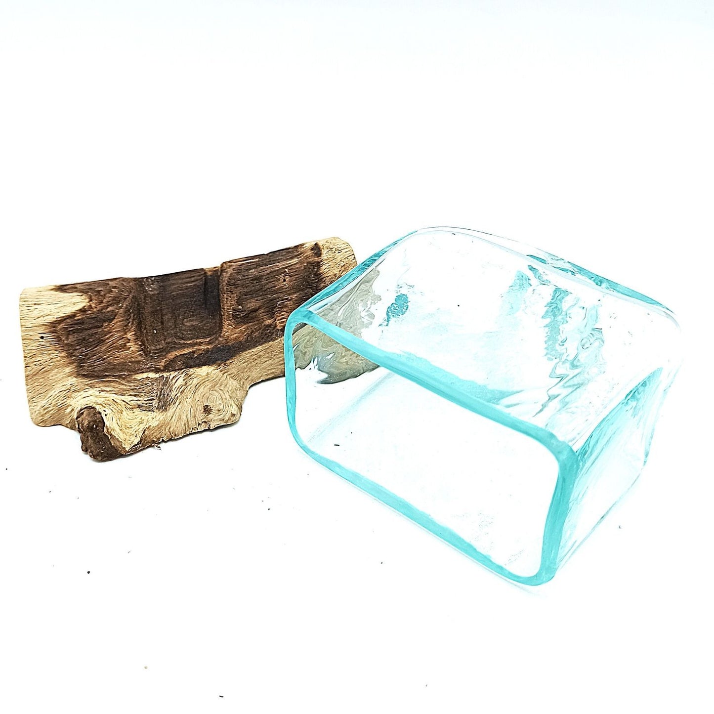 Geschmolzenes Glasbecken Auf Holz Mit Ständer - Kleine Schüssel