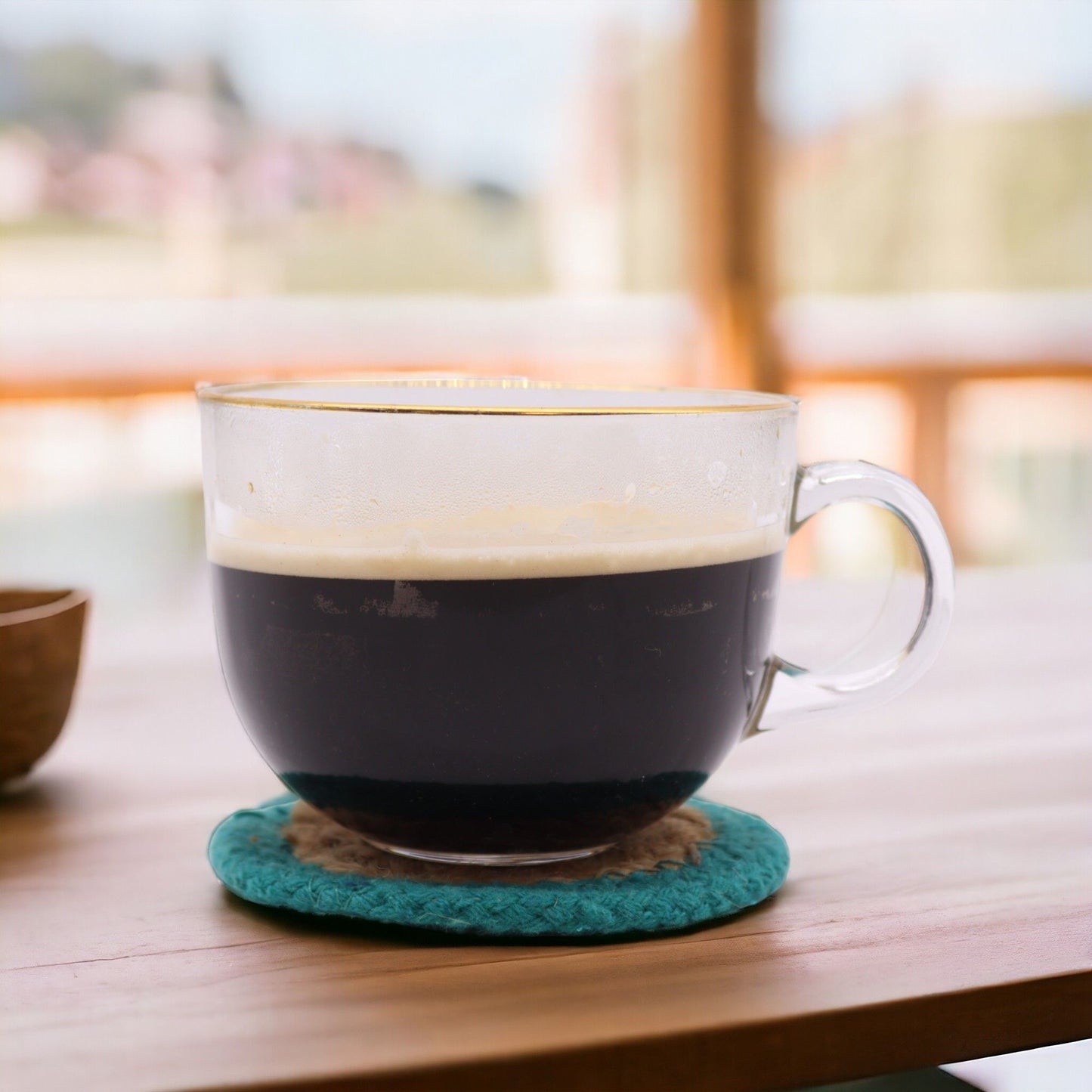 Naturuntersetzer Jute Baumwolle 10cm Set von 4 Teal Rand