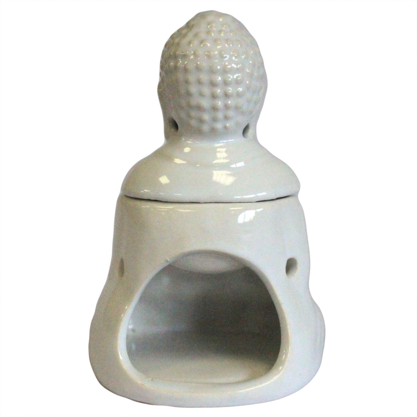 Sitzender Buddha Duftlampenbrenner Weiß