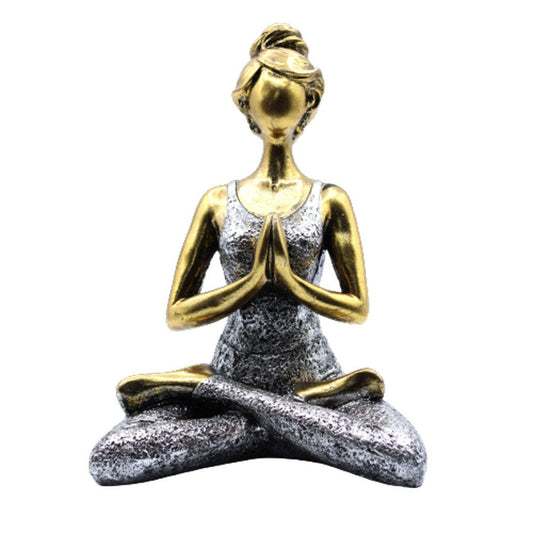 Yoga Dame Figur Bronze und Silber 24cm Handgefertigt aus Indonesien