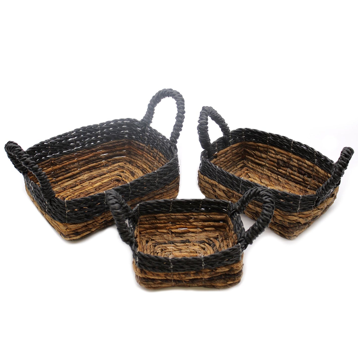 Bananenblatt Und Hitam Raffia Quadratische Körbe Set Von 3