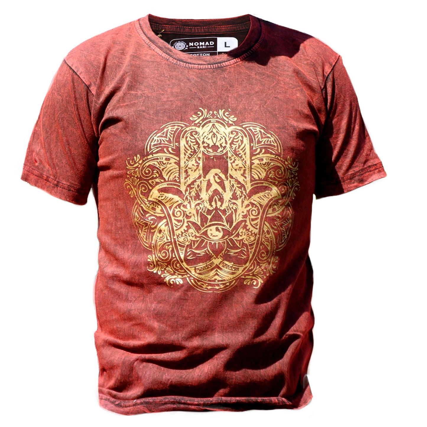 XLarge Stein Gewaschenes T-Shirt Hamsa Maroon